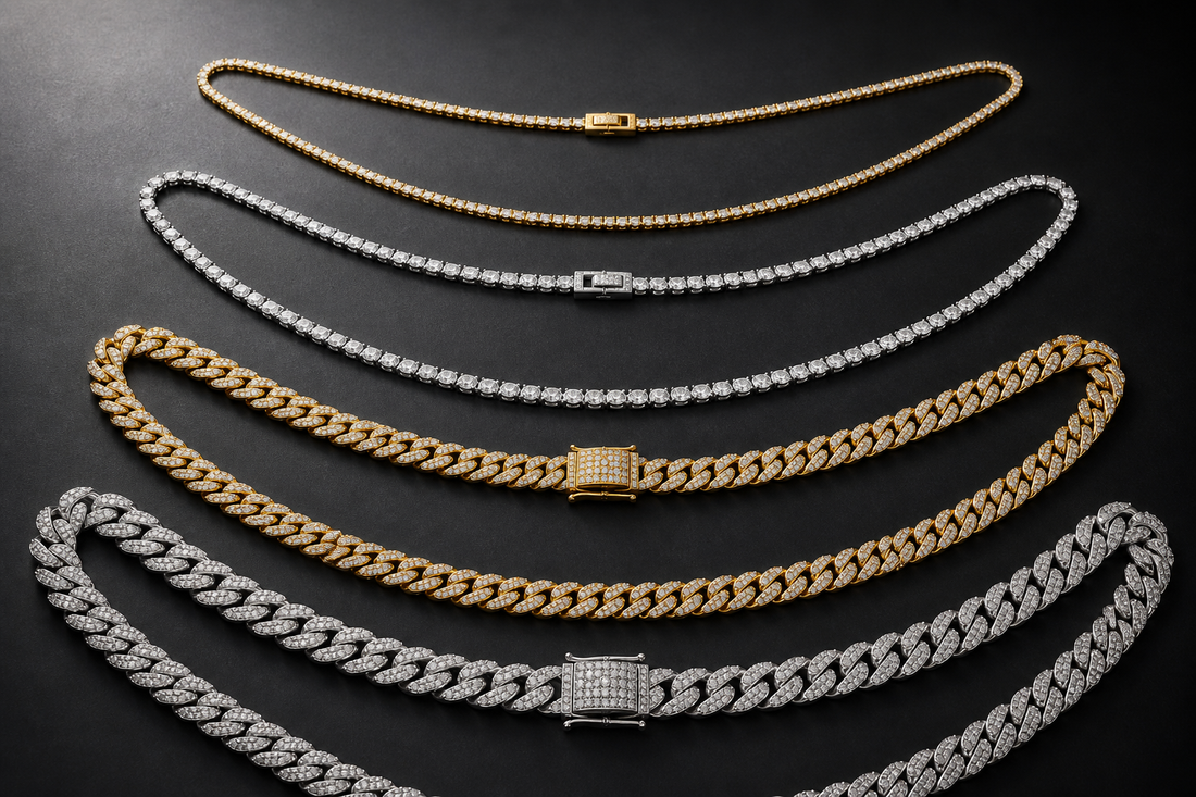 Iced chain style comparison for choosing width and length