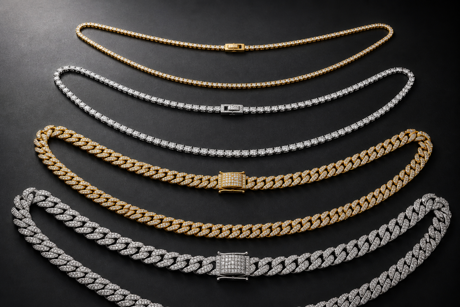 Iced chain style comparison for choosing width and length