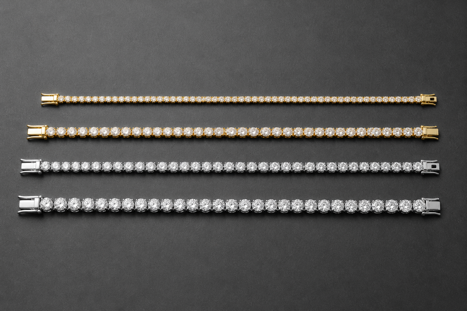 Tennis bracelet style comparison for choosing width and length