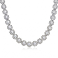 Cluster tennis chain with iced-out CZ stones in silver tone