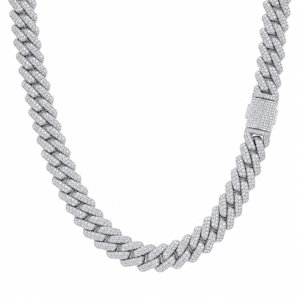 White gold 12mm double-row diamond moissanite Cuban link necklace