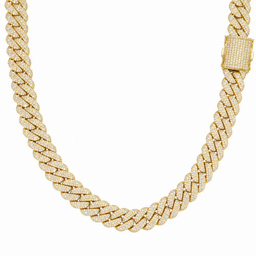 Gold 12mm triple-row moissanite Cuban link necklace