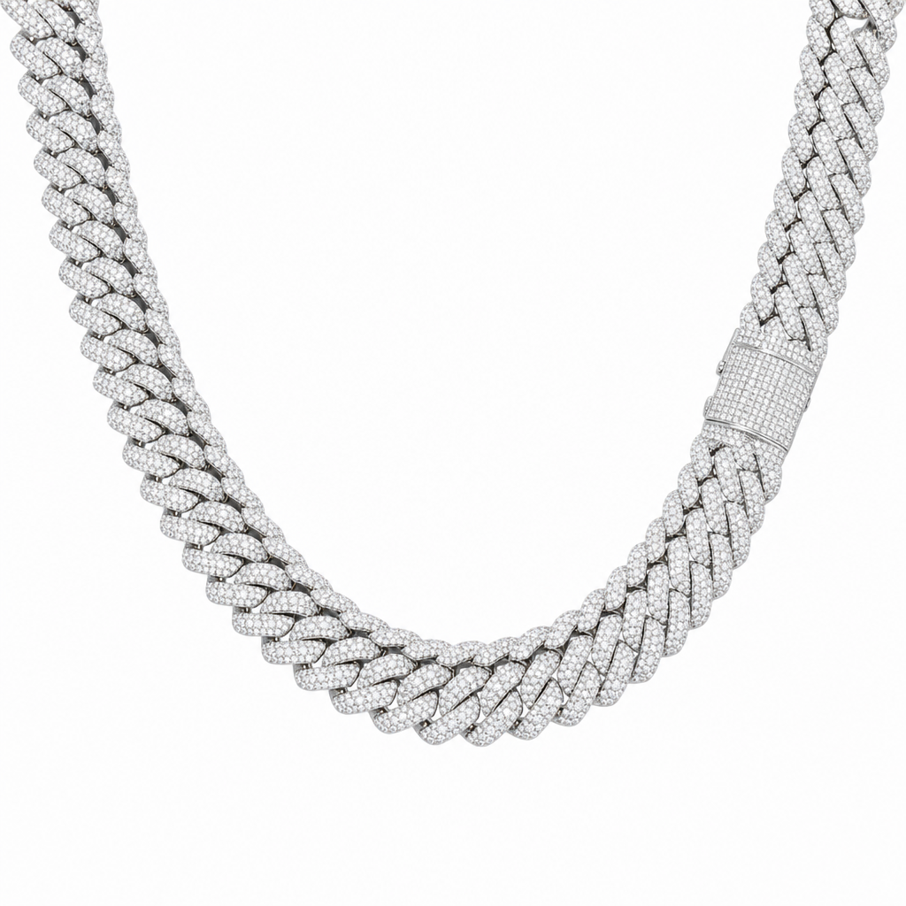 White gold 12mm triple-row moissanite Cuban link necklace