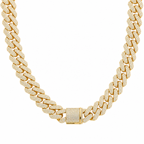 Gold 15mm double-row moissanite Cuban link necklace