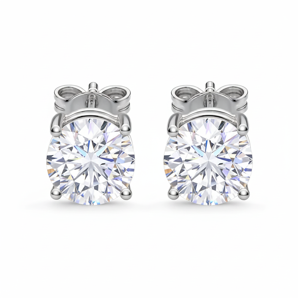925 Silver Round Moissanite Stud Earrings