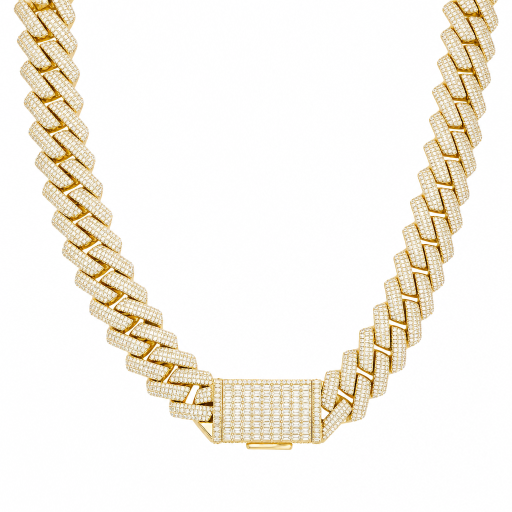 Gold 20mm double-row T-square moissanite Cuban link necklace