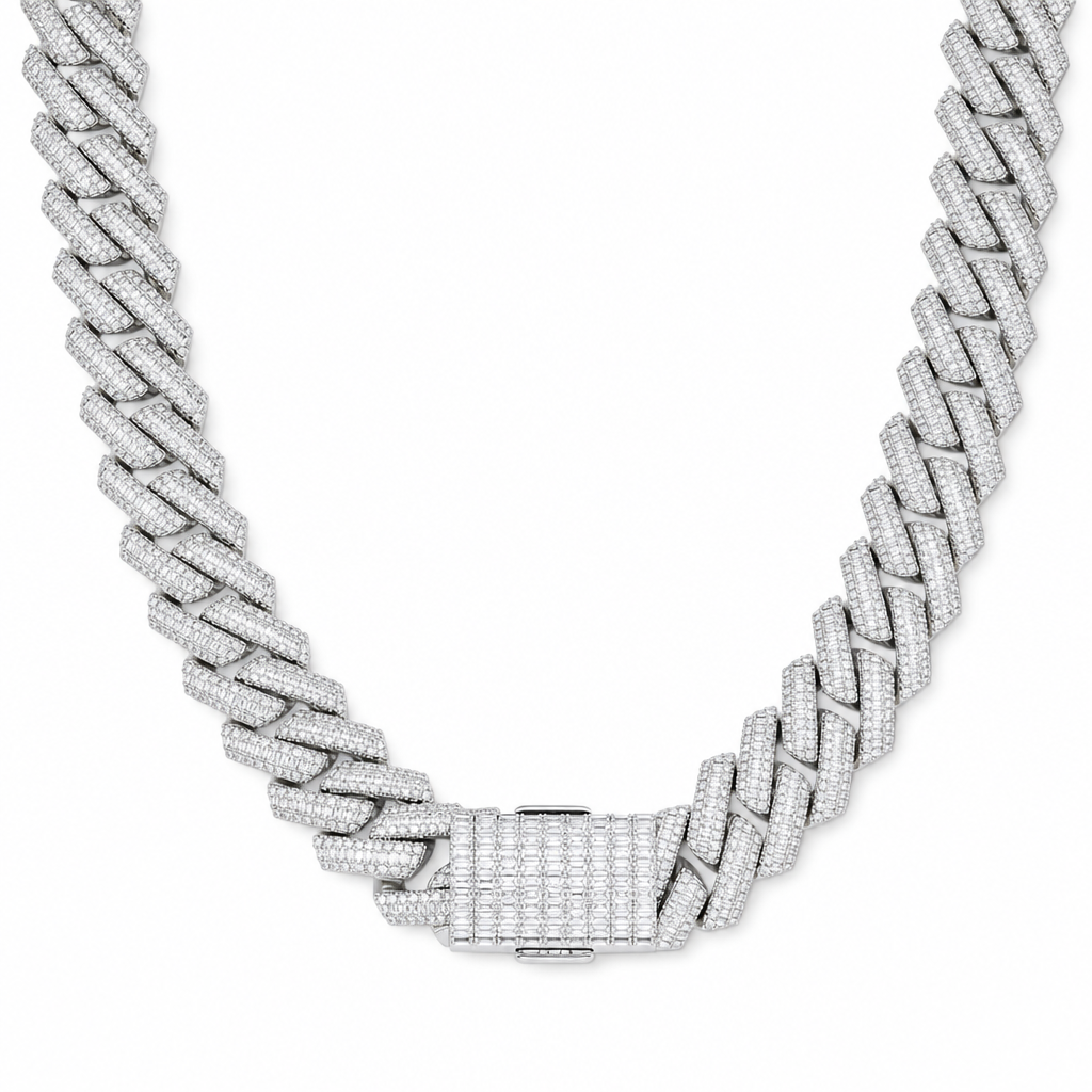 White gold 20mm double-row T-square moissanite Cuban link necklace