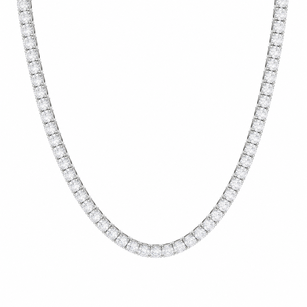 CZ tennis chain necklace in white gold finish