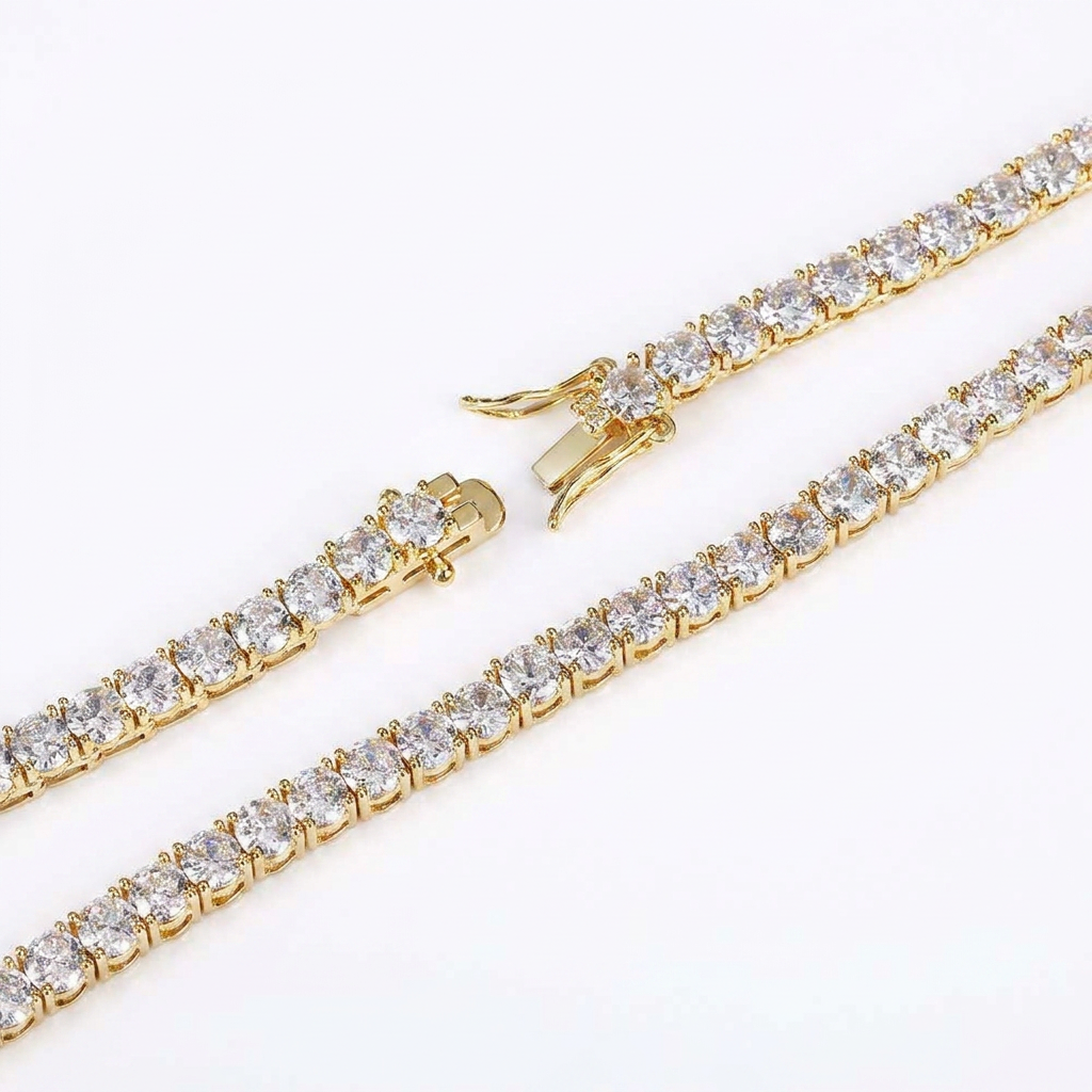 Gold and white gold CZ tennis chain close up