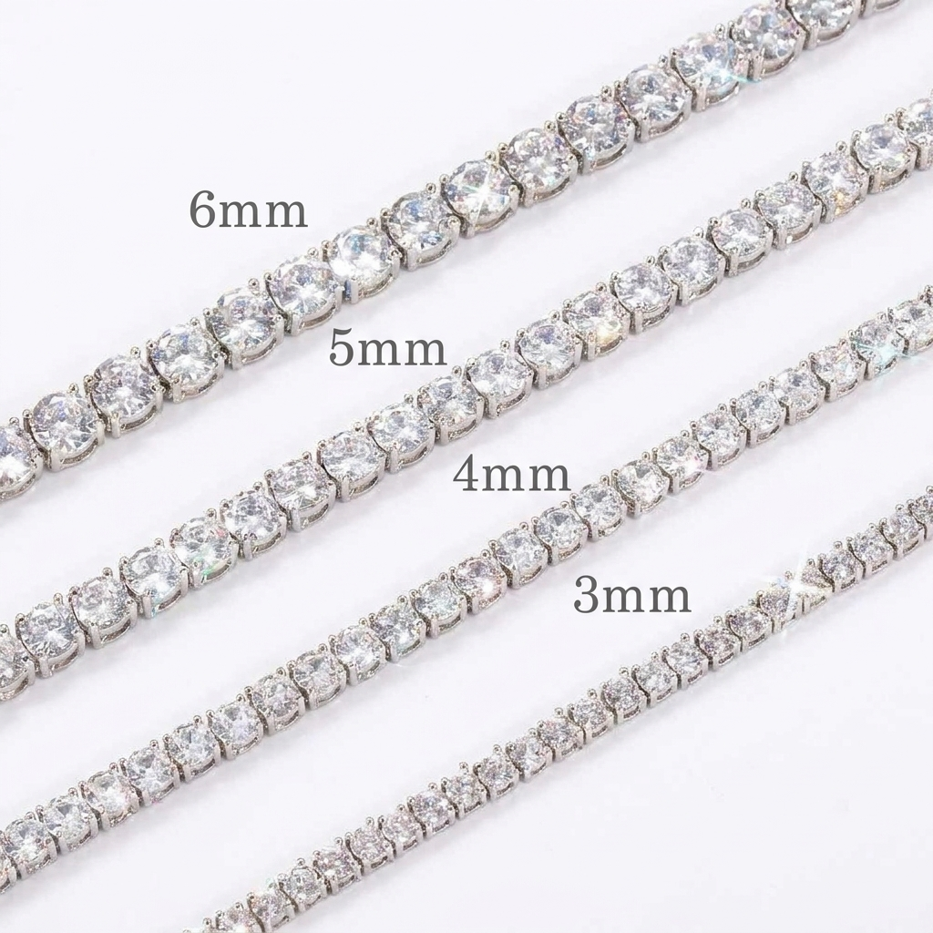 CZ tennis chains in 3mm 4mm 5mm and 6mm widths