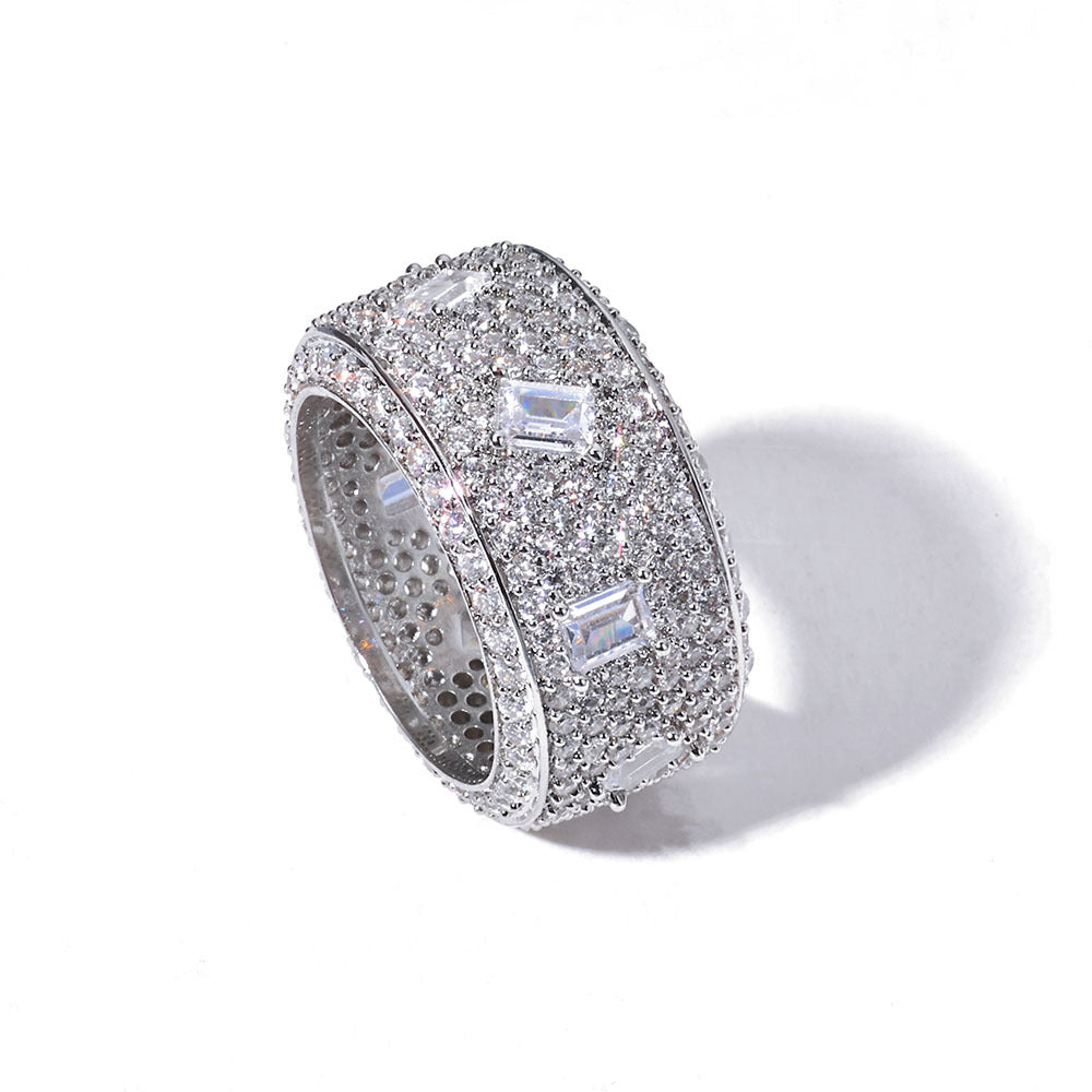 Iced Baguette Wide Band Ring