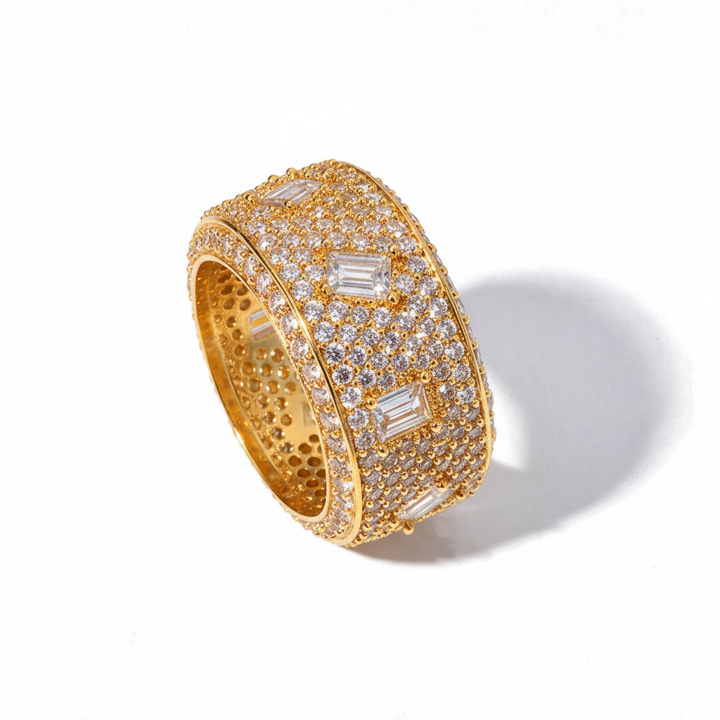 Iced Baguette Wide Band Ring
