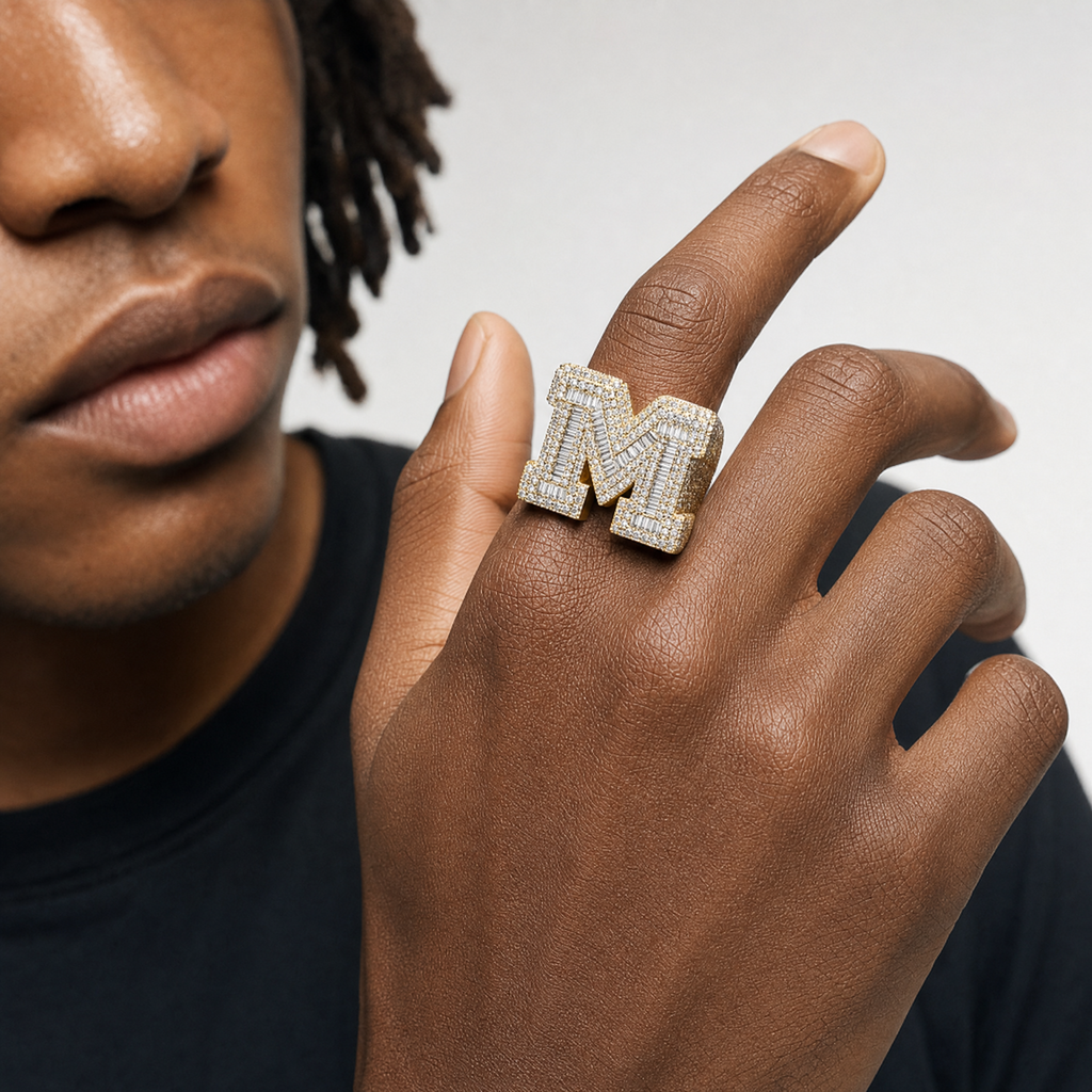Iced Letter M Ring