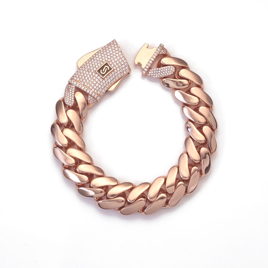 Rose gold half-iced Miami Cuban bracelet with CZ stones