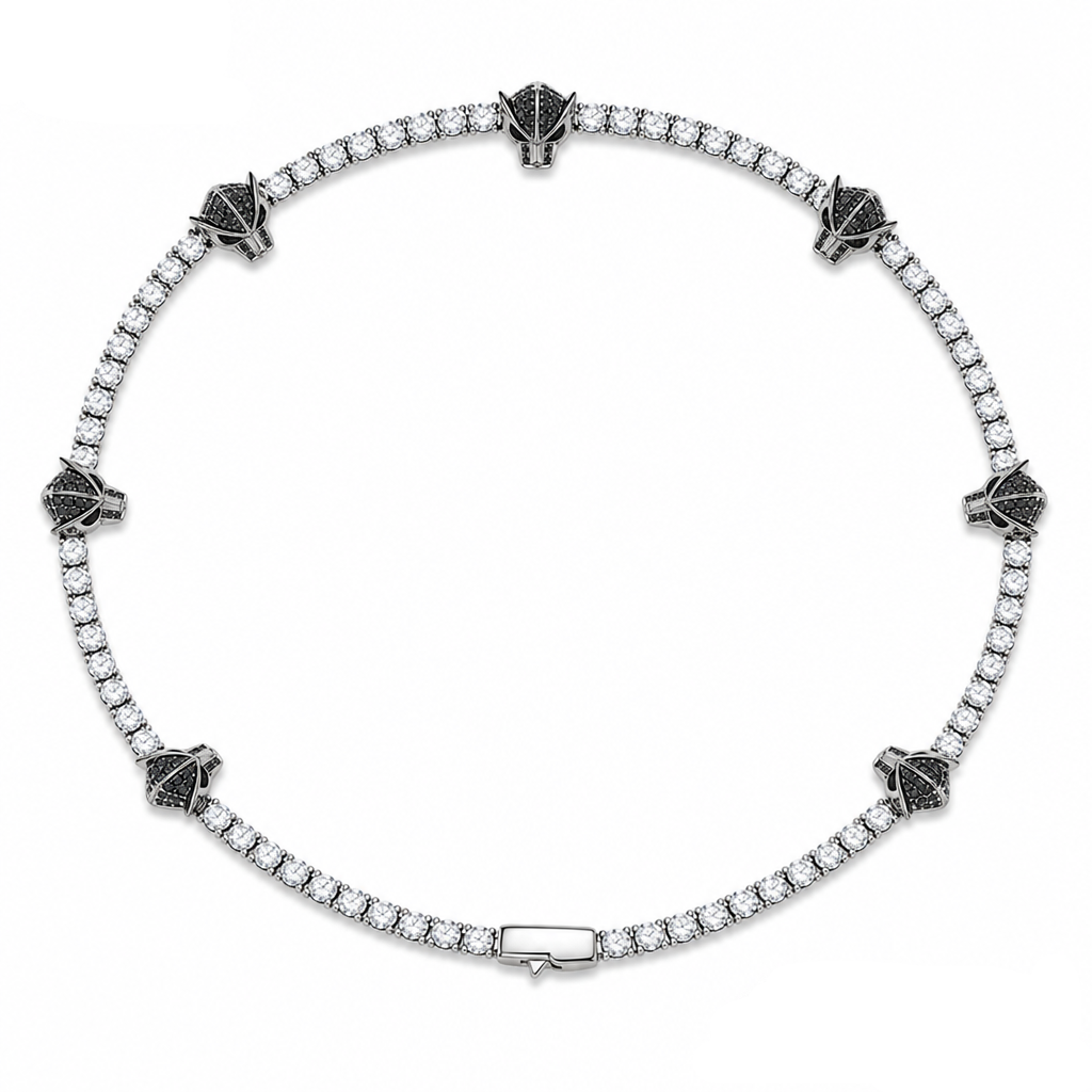 5mm Black Panther Moissanite Tennis Necklace in White Gold