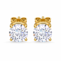 Gold moissanite round stud earrings on white background